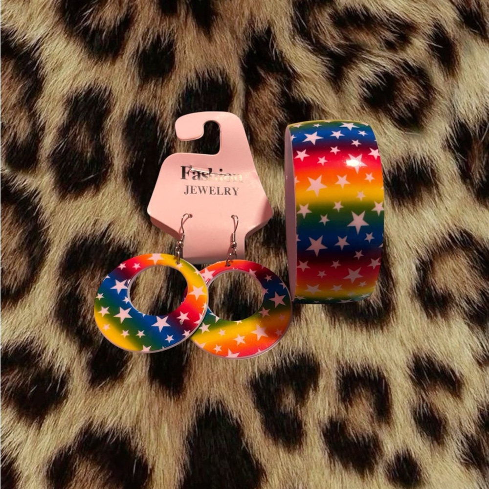 Rainbow Star Earrings and Bracelet Set